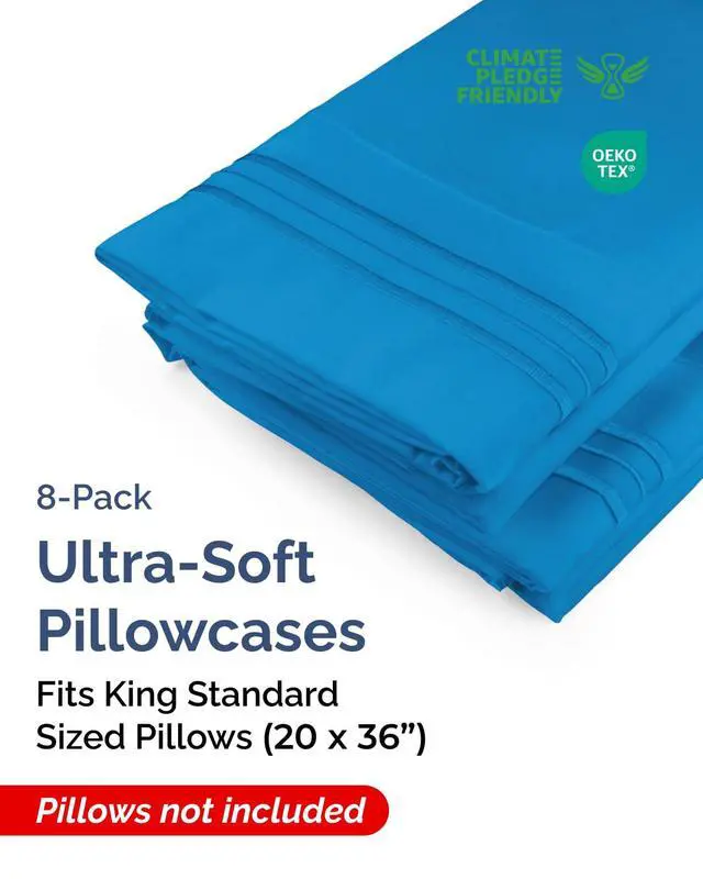 Alt view image 2 of 7 - King Standard Pillow Cases Set of 8 - Ultra Soft Hotel Quality Pillowcase Covers - Comfy & Wrinkle Free - Shrink & Fade Resistant - Soft, Machine Washable Pillow Protectors - 8 Piece Set - Royal Blue