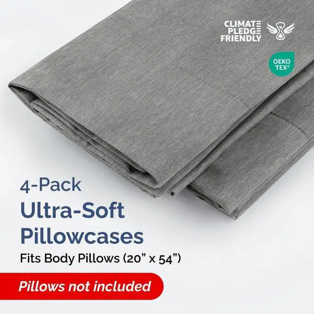Alt view image 2 of 7 - Body Pillowcases Set of 4-20x54 Long Body Pillow Case - Soft Body Pillow Cover for Sleeping & Side Sleepers - Comfy Breathable & Fade Free - Machine Washable w/Envelope Enclosure - (Heathered Grey)