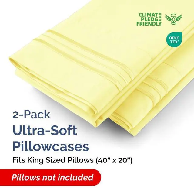 Alt view image 2 of 7 - King Pillow Cases Set of 2 - Ultra Soft Hotel Quality Pillowcase Covers - Comfy, Cozy & Wrinkle Free - Shrinkage, Stain and Fade Resistant - Machine Washable Pillow Protectors - 2 Piece Set - Yellow