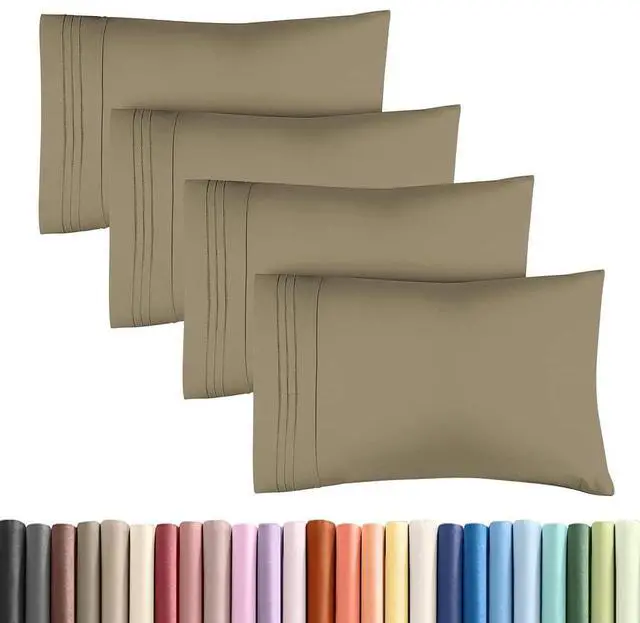Main image of King Standard Pillow Cases Set of 4 - Soft Hotel Quality Pillowcase Covers - Comfy Bedding for Women, Men, Kids & Teens - Machine Washable Pillow Protectors - 4 Piece Set - King Standard Size Khaki