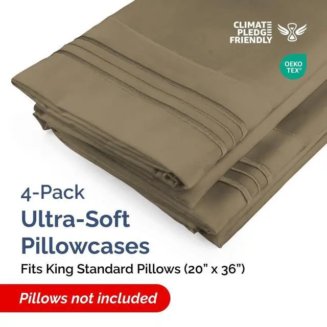 Alt view image 2 of 7 - King Standard Pillow Cases Set of 4 - Soft Hotel Quality Pillowcase Covers - Comfy Bedding for Women, Men, Kids & Teens - Machine Washable Pillow Protectors - 4 Piece Set - King Standard Size Khaki