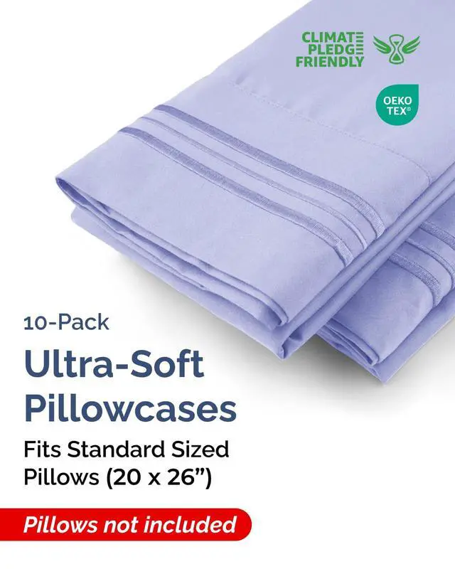 Alt view image 2 of 7 - Standard Pillow Cases Set of 10 - Ultra Soft Hotel Quality Pillowcase Covers - Comfy & Wrinkle Free - Shrink & Fade Resistant - Easy-Care, Machine Washable Pillow Protectors - 10 Piece Set - Lavender