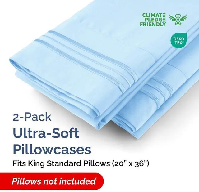 Alt view image 2 of 7 - King Standard Pillow Cases Set of 2 - Soft Hotel Quality Pillowcase Covers - Comfy, Cozy & Fade Free - Wrinkle Resistant - Machine Washable Pillow Protectors - 2 Piece Set - King Standard Light Blue