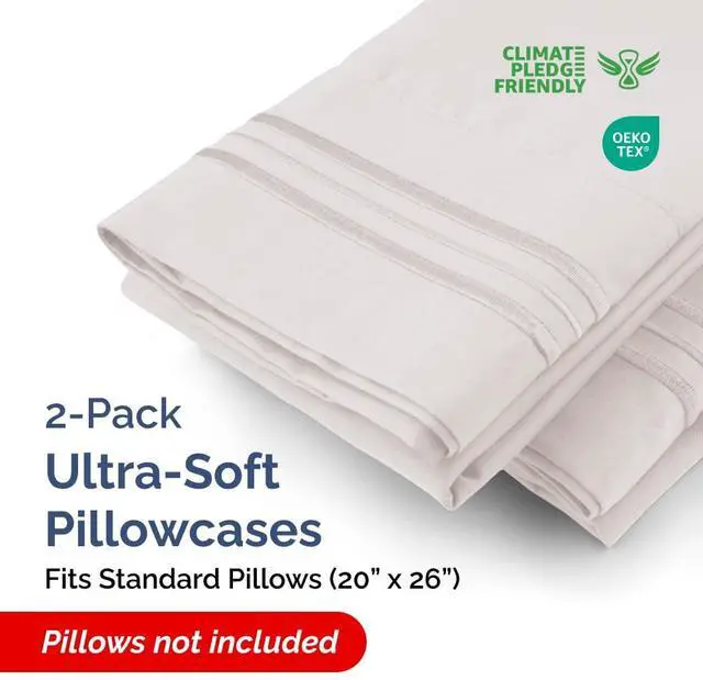 Alt view image 2 of 7 - Standard Pillow Cases Set of 2 - Soft Hotel Quality Pillowcase Covers - Comfy & Wrinkle Free - Stain and Fade Resistant - Machine Washable Pillow Protectors - 2 Piece Set - Standard Size Light Grey