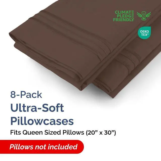 Alt view image 2 of 7 - Queen Pillow Cases Set of 8 - Ultra Soft Hotel Quality Pillowcase Covers - Comfy & Wrinkle Free - Shrink, Stain and Fade Resistant - Easy-Care, Machine Washable Pillow Protectors - 8 Pcs Set - Brown