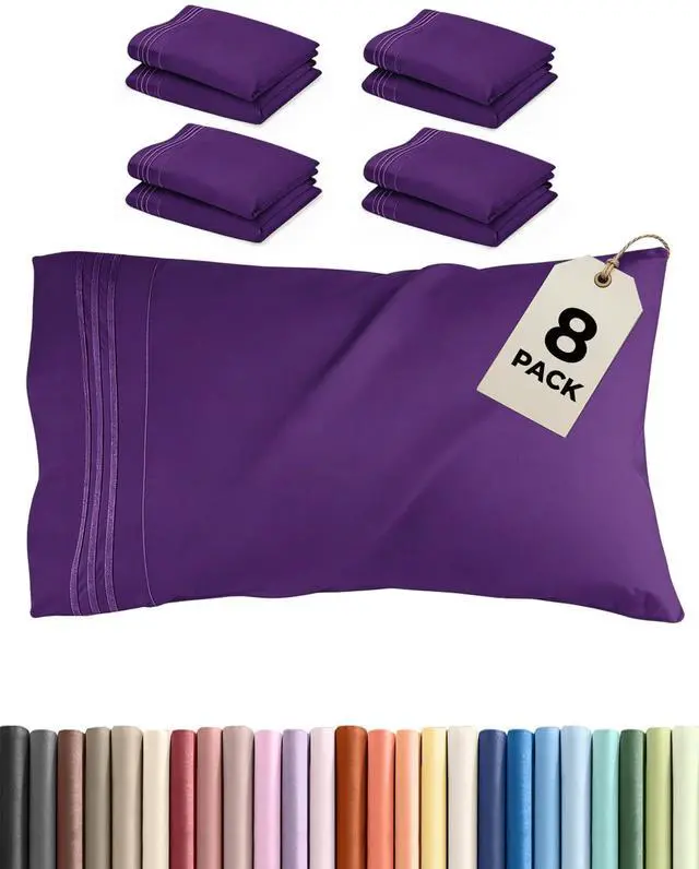 Main image of King Standard Pillow Cases Set of 8 - Ultra Soft Hotel Quality Pillowcase Covers - Comfy & Wrinkle Free - Stain & Fade Resistant - Easy-Care, Machine Washable Pillow Protectors - 8 Piece Set - Purple