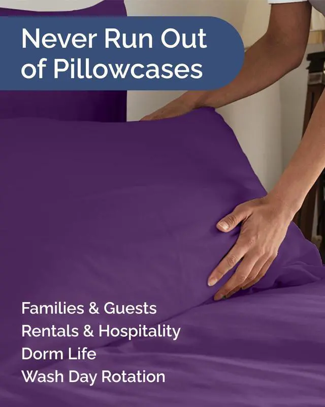 Alt view image 5 of 7 - King Standard Pillow Cases Set of 8 - Ultra Soft Hotel Quality Pillowcase Covers - Comfy & Wrinkle Free - Stain & Fade Resistant - Easy-Care, Machine Washable Pillow Protectors - 8 Piece Set - Purple