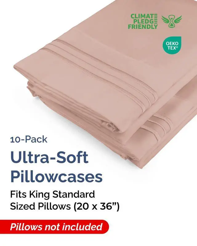 Alt view image 2 of 7 - King Standard Pillow Cases Set of 10 - Ultra Soft Hotel Quality Pillowcase Covers - Comfy & Wrinkle Free - Shrink, Stain and Fade Resistant - Machine Washable Pillow Protectors - 10 Piece Set - Mauve
