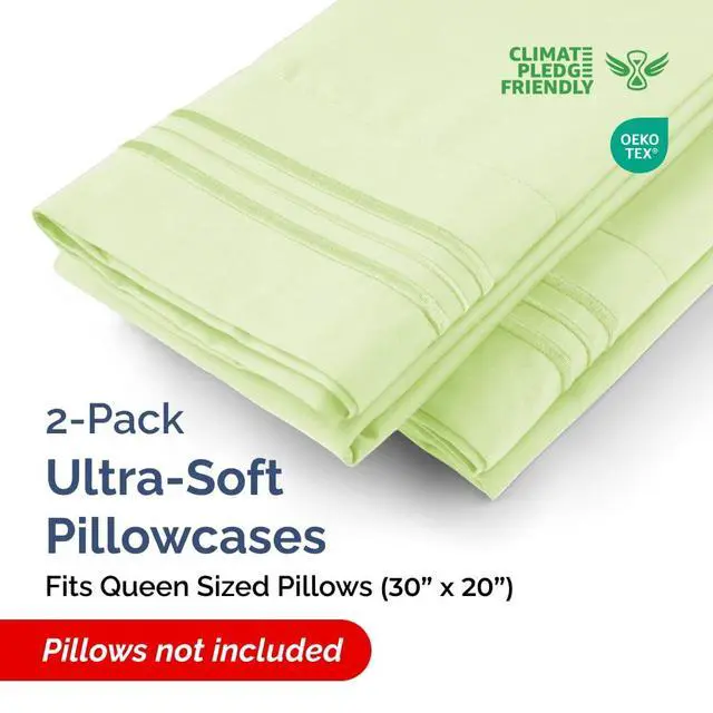 Alt view image 2 of 7 - Queen Pillow Cases Set of 2 - Ultra Soft Hotel Quality Pillowcase Covers - Comfy, Cozy & Wrinkle Free - Shrinkage & Fade Resistant - Machine Washable Pillow Protectors - 2 Piece Set - Light Sage Green