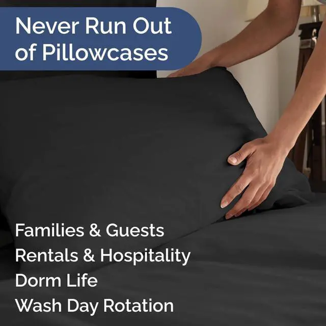 Alt view image 5 of 7 - King Pillow Cases Set of 6 - Ultra Soft Hotel Quality Pillowcase Covers - Comfy & Wrinkle Free - Shrink, Stain and Fade Resistant - Easy-Care, Machine Washable Pillow Protectors - 6 Piece Set - Black