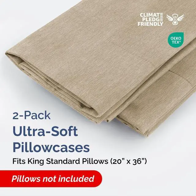 Alt view image 2 of 7 - King Standard Pillow Cases Set of 2 - Ultra-Soft Hotel Quality Pillowcase Covers - Comfy, Cozy & Fade Free - Wrinkle Resistant - Machine Washable Pillow Protectors - 2 Piece Set - Heathered Beige