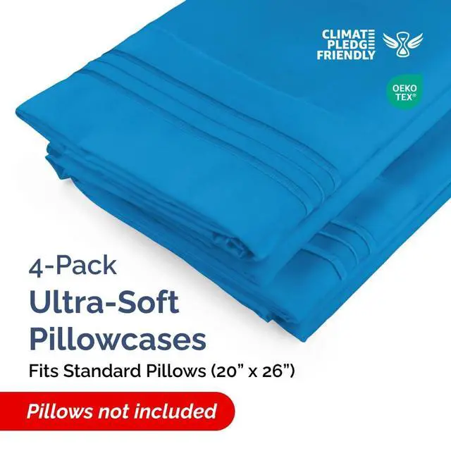 Alt view image 2 of 7 - Standard Pillow Cases Set of 4 - Ultra Soft Hotel Quality Pillowcase Covers - Comfy Bedding for Women, Men, Kids & Teens - Machine Washable Pillow Protectors - 4 Piece Set - Standard Size Royal Blue