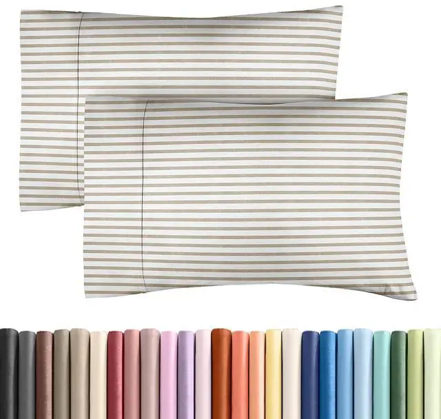 Main image of King Pillow Cases Set of 2 - Ultra Soft Hotel Quality Pillowcase Covers - Comfy, Cozy & Wrinkle Free - Shrinkage and Fade Resistant - Machine Washable Pillow Protectors - 2 Piece Set - Beige Stripes 2