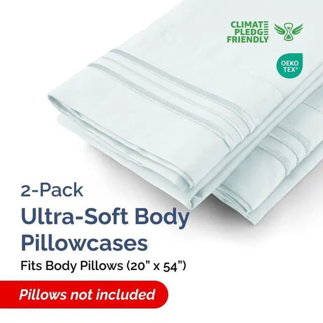 Alt view image 2 of 7 - Body Pillowcases Set of 2-20x54 Long Body Pillow Case - Soft Body Pillow Cover for Sleeping & Side Sleepers - Comfy, Breathable & Wrinkle Free - Machine Washable w/Envelope Enclosure (Ice Blue)
