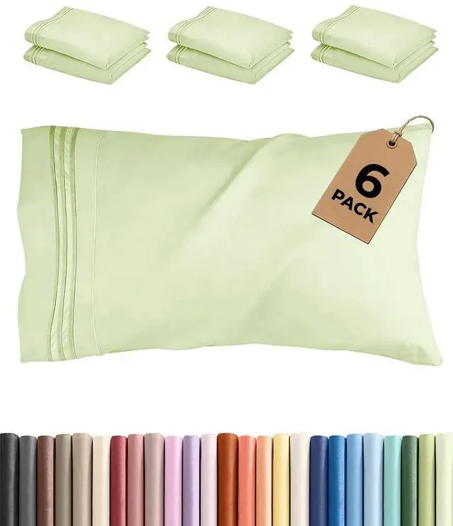 Main image of King Pillow Cases Set of 6 - Ultra Soft Hotel Quality Pillowcase Covers - Comfy & Wrinkle Free - Shrink, Stain and Fade Resistant - Machine Washable Pillow Protectors - 6 Piece Set - Light Sage Green