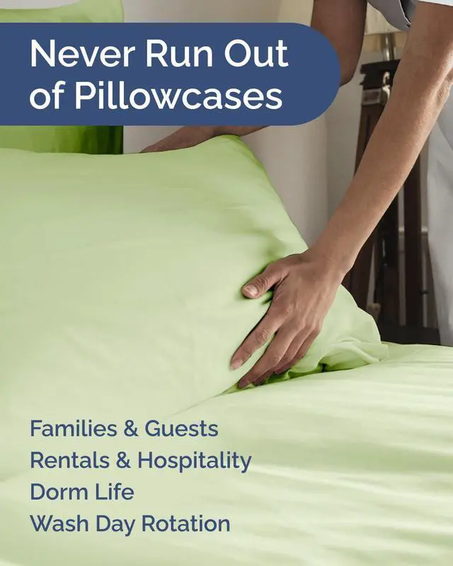 Alt view image 5 of 7 - King Pillow Cases Set of 6 - Ultra Soft Hotel Quality Pillowcase Covers - Comfy & Wrinkle Free - Shrink, Stain and Fade Resistant - Machine Washable Pillow Protectors - 6 Piece Set - Light Sage Green