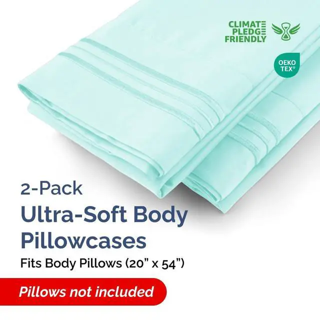 Alt view image 2 of 7 - Body Pillowcases Set of 2-20x54 Long Body Pillow Case - Soft Body Pillow Cover for Sleeping & Side Sleepers - Comfy, Breathable & Wrinkle Free - Machine Washable w/Envelope Enclosure (Spa Blue)