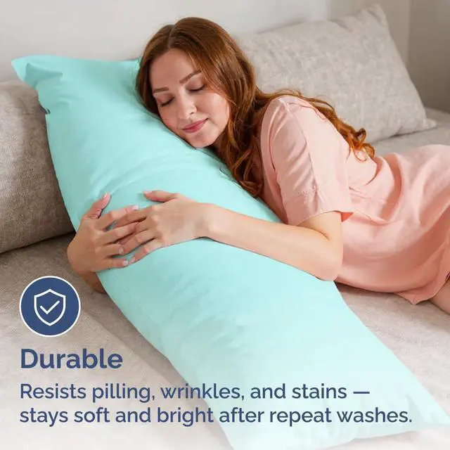 Alt view image 4 of 7 - Body Pillowcases Set of 2-20x54 Long Body Pillow Case - Soft Body Pillow Cover for Sleeping & Side Sleepers - Comfy, Breathable & Wrinkle Free - Machine Washable w/Envelope Enclosure (Spa Blue)