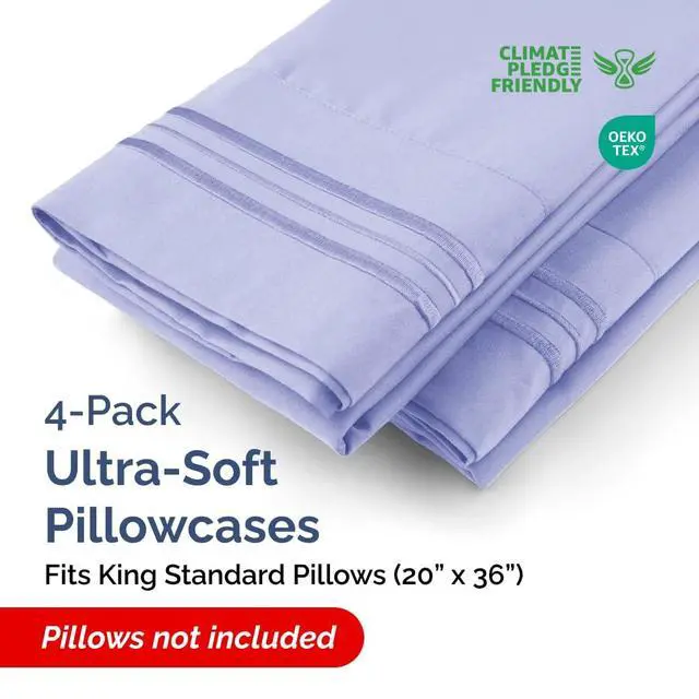 Alt view image 2 of 7 - King Standard Pillow Cases Set of 4 - Soft Hotel Quality Pillowcase Covers - Comfy Bedding for Women, Men, Kids & Teens - Machine Washable Pillow Protectors - 4 Piece Set - King Standard Size Lavender