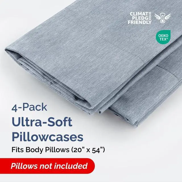 Alt view image 2 of 7 - Body Pillowcases Set of 4-20x54 Long Body Pillow Case - Soft Body Pillow Cover for Sleeping & Side Sleepers - Comfy Breathable & Fade Free - Machine Washable w/Envelope Enclosure - (Heathered Blue)