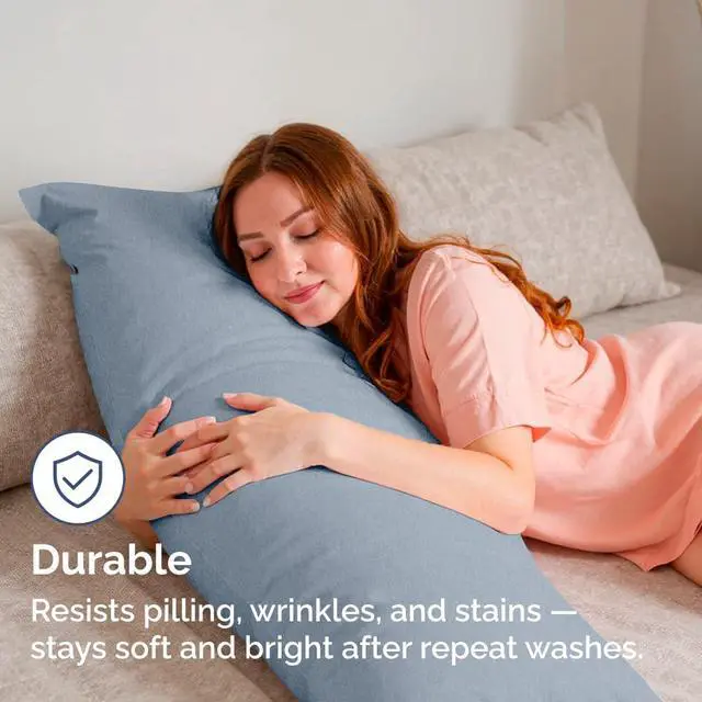 Alt view image 4 of 7 - Body Pillowcases Set of 4-20x54 Long Body Pillow Case - Soft Body Pillow Cover for Sleeping & Side Sleepers - Comfy Breathable & Fade Free - Machine Washable w/Envelope Enclosure - (Heathered Blue)
