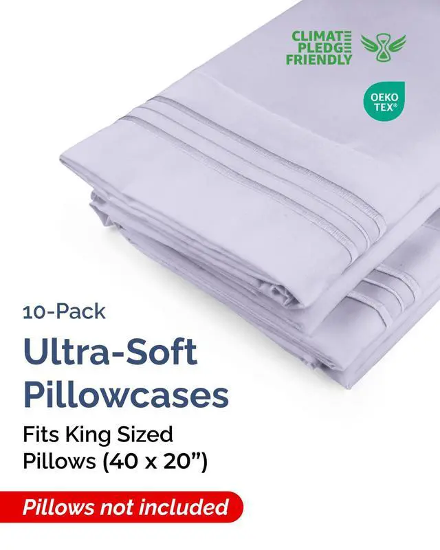 Alt view image 2 of 7 - King Pillow Cases Set of 10 - Ultra Soft Hotel Quality Pillowcase Covers - Comfy & Wrinkle Free - Shrink, Stain and Fade Resistant - Machine Washable Pillow Protectors - 10 Piece Set - Light Lavender