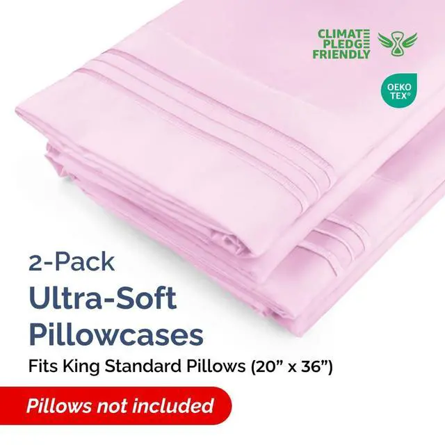 Alt view image 2 of 7 - King Standard Pillow Cases Set of 2 - Ultra-Soft Hotel Quality Pillowcase Covers - Comfy, Cozy & Fade Free - Wrinkle Resistant - Machine Washable Pillow Protectors - 2 Piece Set - Light Pink