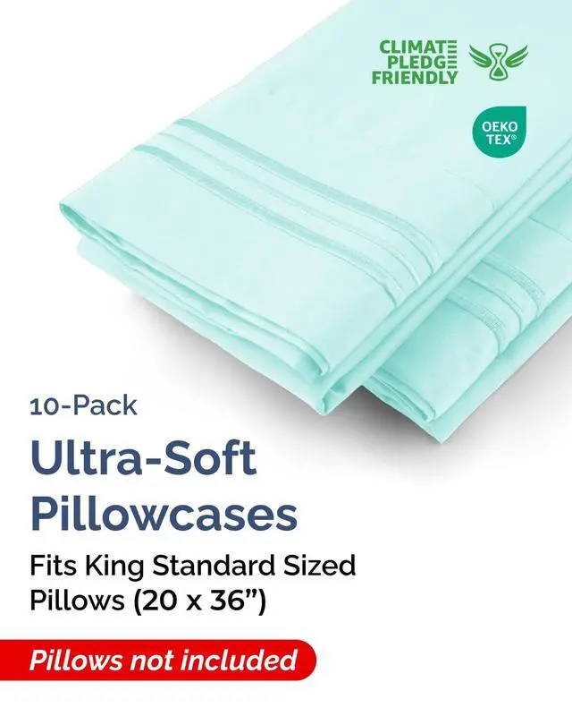 Alt view image 2 of 7 - King Standard Pillow Cases Set of 10 - Ultra Soft Hotel Quality Pillowcase Covers - Comfy & Wrinkle Free - Shrink & Fade Resistant - Soft, Machine Washable Pillow Protectors - 10 Piece Set - Spa Blue