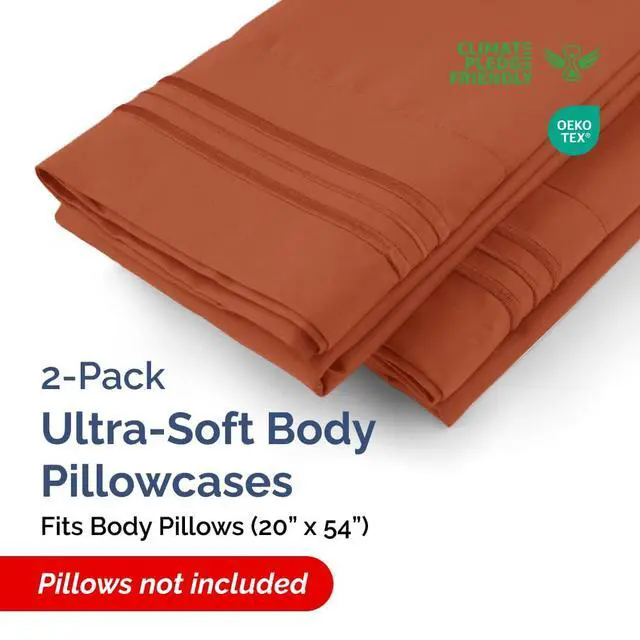 Alt view image 2 of 7 - Body Pillowcases Set of 2-20x54 Long Body Pillow Case - Soft Body Pillow Cover for Sleeping & Side Sleepers - Comfy, Breathable & Wrinkle Free - Machine Washable w/Envelope Enclosure (Terracotta)