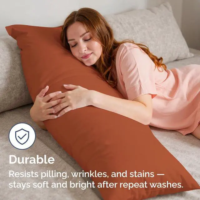 Alt view image 4 of 7 - Body Pillowcases Set of 2-20x54 Long Body Pillow Case - Soft Body Pillow Cover for Sleeping & Side Sleepers - Comfy, Breathable & Wrinkle Free - Machine Washable w/Envelope Enclosure (Terracotta)