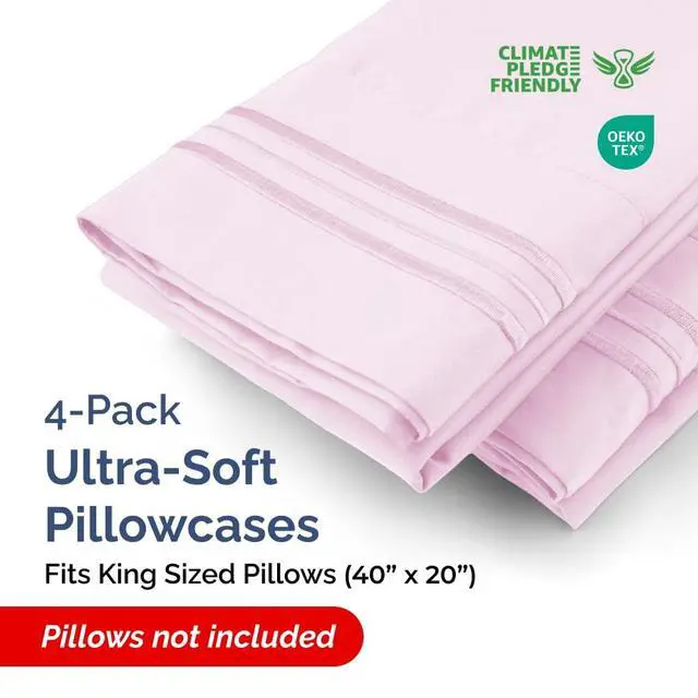 Alt view image 2 of 7 - King Pillow Cases Set of 4 - Ultra Soft Hotel Quality Pillowcase Covers - Comfy, Cozy & Wrinkle Free - Shrinkage, Stain & Fade Resistant - Machine Washable Pillow Protectors - 4 Piece Set - Light Pink