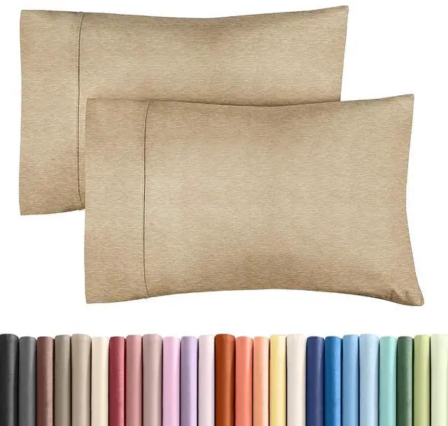 Main image of Queen Pillow Cases Set of 2 - Ultra Soft Hotel Quality Pillowcase Covers - Comfy, Cozy & Wrinkle Free - Shrinkage and Fade Resistant - Machine Washable Pillow Protectors - 2 Piece Set - Heathered Tan