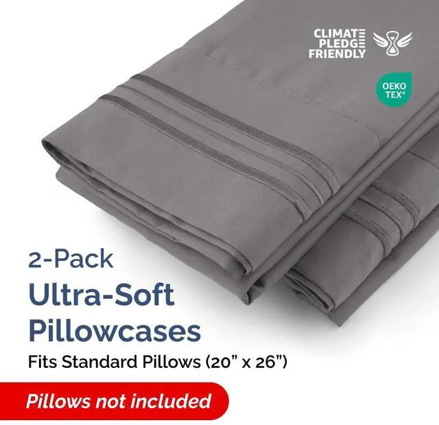 Alt view image 2 of 7 - Standard Pillow Cases Set of 2 - Ultra-Soft Hotel Quality Pillowcase Covers - Comfy & Wrinkle Free - Stain & Fade Resistant - Machine Washable Pillow Protectors - 2 Piece Set - Standard Size Dark Grey