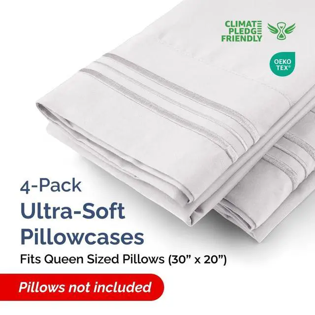 Alt view image 2 of 7 - Queen Pillow Cases Set of 4 - Ultra Soft Hotel Quality Pillowcase Covers - Comfy, Cozy & Wrinkle Free - Shrinkage and Fade Resistant - Machine Washable Pillow Protectors - 4 Piece Set - French Grey