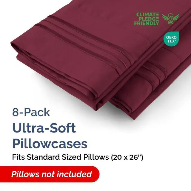 Alt view image 2 of 7 - Standard Pillow Cases Set of 8 - Ultra Soft Hotel Quality Pillowcase Covers - Comfy, Cozy & Wrinkle Free - Shrink, Stain & Fade Resistant - Machine Washable Pillow Protectors - 8 Piece Set - Burgundy