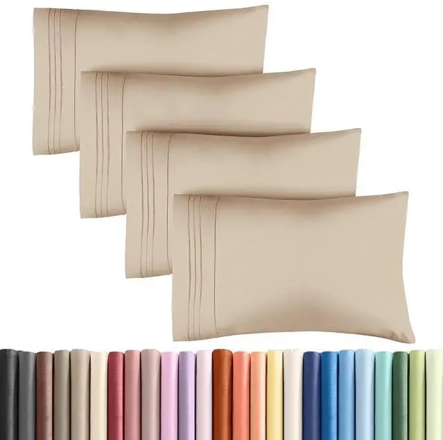 Main image of Queen Pillow Cases Set of 4 - Ultra Soft Hotel Quality Pillowcase Covers - Comfy, Cozy & Wrinkle Free - Shrinkage, Stain and Fade Resistant - Machine Washable Pillow Protectors - 4 Piece Set - Cream