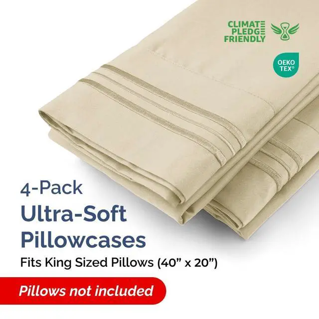 Alt view image 2 of 7 - Queen Pillow Cases Set of 4 - Ultra Soft Hotel Quality Pillowcase Covers - Comfy, Cozy & Wrinkle Free - Shrinkage, Stain and Fade Resistant - Machine Washable Pillow Protectors - 4 Piece Set - Cream