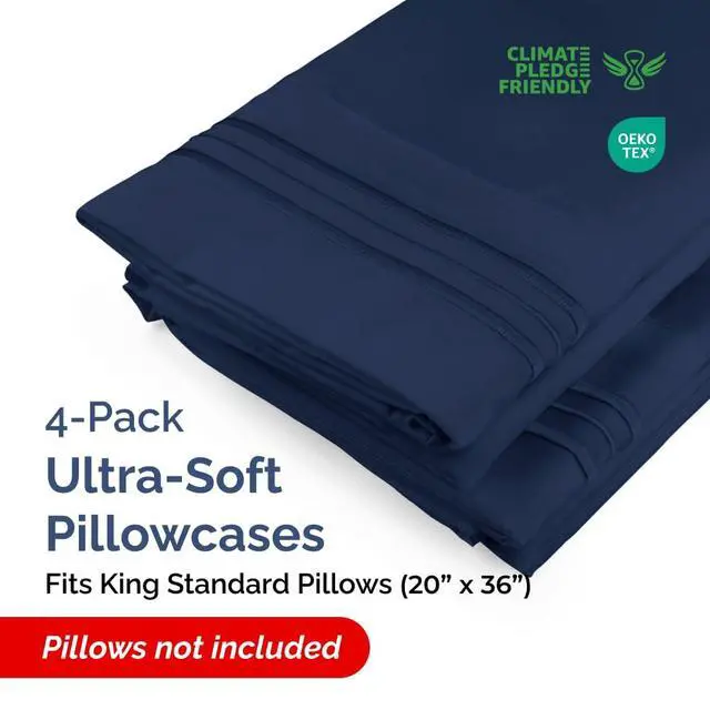 Alt view image 2 of 7 - King Standard Pillow Cases Set of 4 - Soft Hotel Quality Pillowcase Covers - Comfy Bedding for Women, Men, Kids & Teens - Machine Washable Pillow Protectors - 4 Piece - King Standard Size Navy Blue