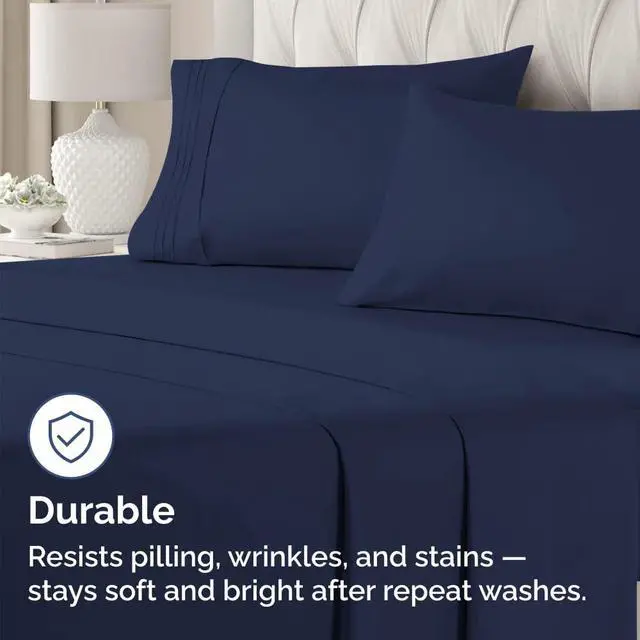 Alt view image 4 of 7 - King Standard Pillow Cases Set of 4 - Soft Hotel Quality Pillowcase Covers - Comfy Bedding for Women, Men, Kids & Teens - Machine Washable Pillow Protectors - 4 Piece - King Standard Size Navy Blue