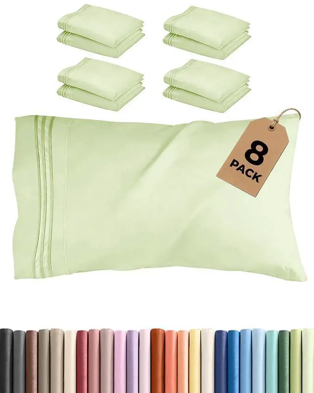 Main image of Queen Pillow Cases Set of 8 - Ultra Soft Hotel Quality Pillowcase Covers - Cozy & Wrinkle Free - Shrink, Stain and Fade Resistant - Machine Washable Pillow Protectors - 8 Piece Set - Light Sage Green