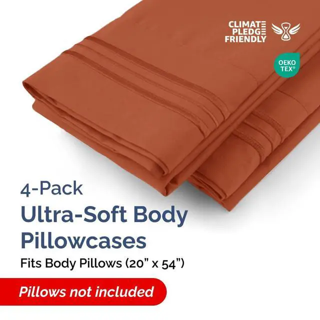 Alt view image 2 of 7 - Body Pillowcases Set of 4-20x54 Long Body Pillow Case - Soft Body Pillow Cover for Sleeping & Side Sleepers - Comfy, Breathable & Fade Free - Machine Washable w/Envelope Enclosure - (Terracotta)