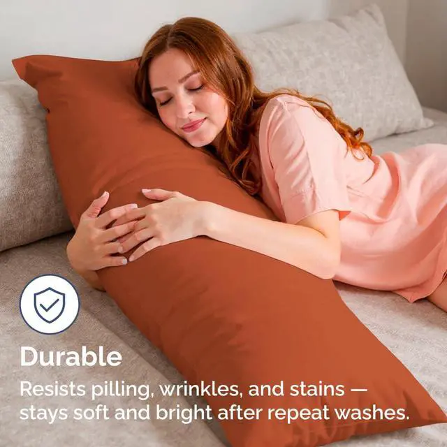 Alt view image 4 of 7 - Body Pillowcases Set of 4-20x54 Long Body Pillow Case - Soft Body Pillow Cover for Sleeping & Side Sleepers - Comfy, Breathable & Fade Free - Machine Washable w/Envelope Enclosure - (Terracotta)