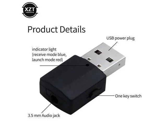 Alt view image 5 of 5 - 2 in1 Bluetooth 5.0 Audio Receiver Transmitter USB Wireless Adapter 3.5mm AUX Stereo For TV PC Car Laptop USB Dongle