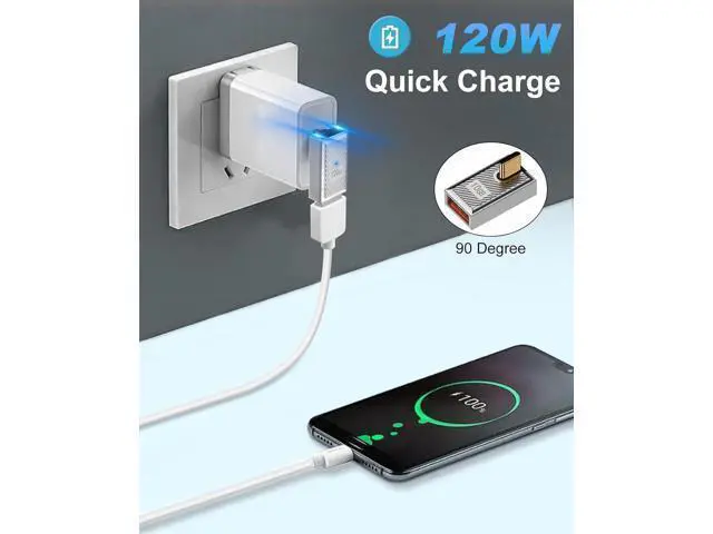 Alt view image 3 of 7 - 120W USB A to USB C Adapter 90 Degree USB C to USB Adapter Right Angle USB Type 3.1 Female to USB C Male Converter OTG Fast Charging Compatible with MacBook Tablet Samsung Galaxy 2 Pack