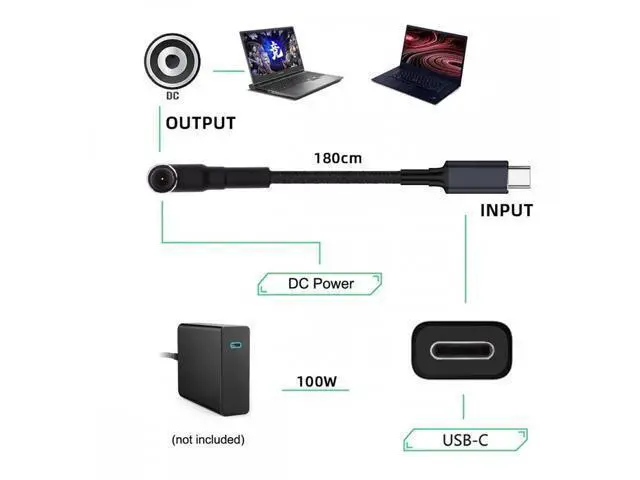Alt view image 6 of 7 - 100W Type C USB-C Input to 20V DC 6.0*1.4*0.6mm Output Power 20V 5A 65W PD Charge Cable for Laptop