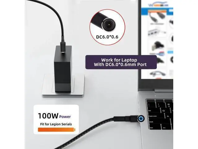 Alt view image 7 of 7 - 100W Type C USB-C Input to 20V DC 6.0*1.4*0.6mm Output Power 20V 5A 65W PD Charge Cable for Laptop