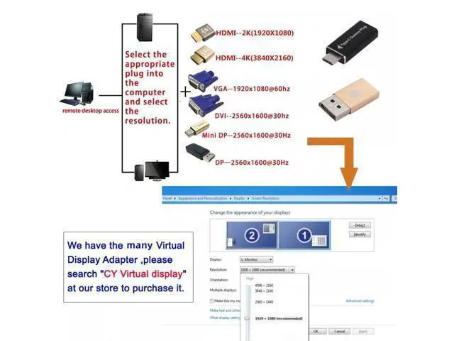 Alt view image 7 of 7 - CY 4K@60Hz DP Virtual Display Displayport Active Adapter Dummy Plug Headless Ghost Emulator 1080p@120Hz