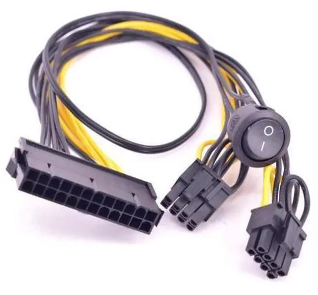 Main image of 24 Pin to Dual 6+2 Pin 8 Pin with On Off Switch cable ATX 24Pin Female to PCIe Graphics Card 6Pin 8pin Power Supply Cable
