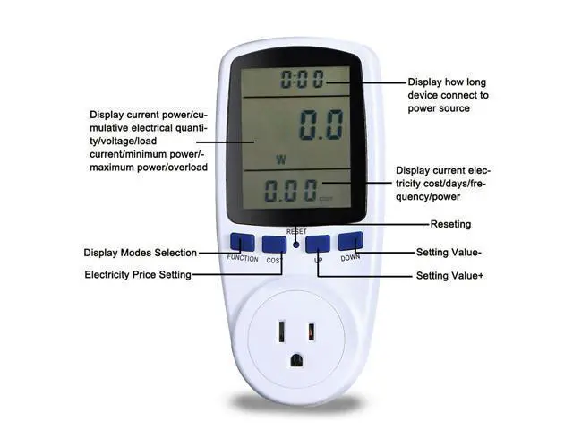 Alt view image 2 of 7 - AUTENS Digital Power Meter US Plug LCD Power Saving Energy Monitor Watt Amp Volt KWh Meter Electricity Analyzer