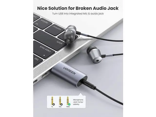 Alt view image 3 of 7 - UGREEN USB Audio Adapter External Sound Card USB Headphone Jack with Integrated 3.5mm Microphone Audio Jack for PS5 PS4, Raspberry Pi, PC, Laptop